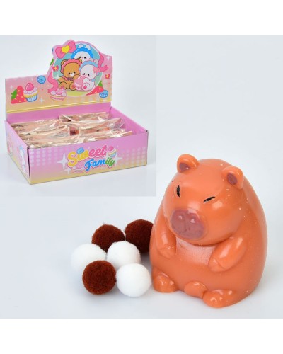 Таба «Капібара» антистрес 5,5 см з помпонами, в асортименті, у пакеті 7х7х3 см, 15 шт у дисплеї 29х21х6,5 см