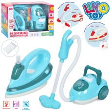Набір побутової техніки музичний: праска та пилосос, зі світлом, на батарейці, у коробці 35х23х9,5 см