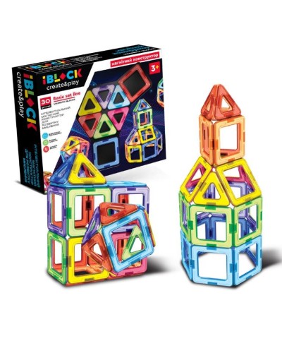 Конструктор магнітний на 30 деталей, у коробці 24х5х28 см, IBLOCK