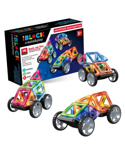 Конструктор магнітний на 16 деталей, у коробці 18х7х27 см, IBLOCK