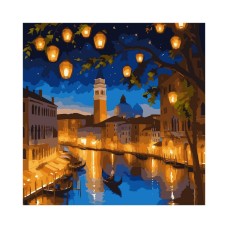 Картина за номерами «Нічна Венеція» 40х40 см з LED-підсвіткою, ТМ SANTI