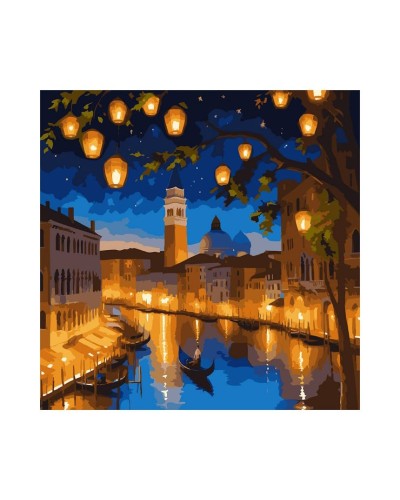 Картина за номерами «Нічна Венеція» 40х40 см з LED-підсвіткою, ТМ SANTI