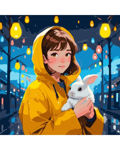 Картина за номерами «Дівчина з зайченям» 40х40 см з LED-підсвіткою, ТМ SANTI
