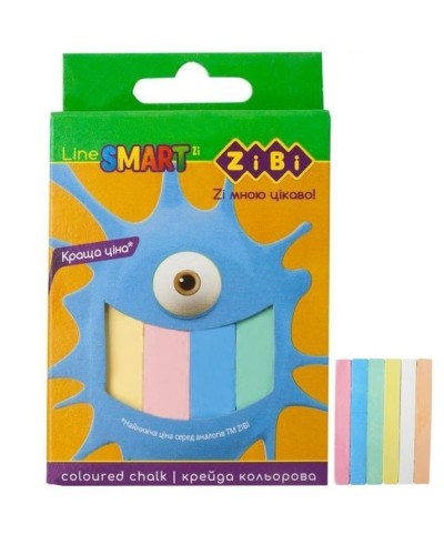 Крейда «SMART» кольорова 12 шт на 6 кольорів квадратна, у картонній коробці, TM ZiBi