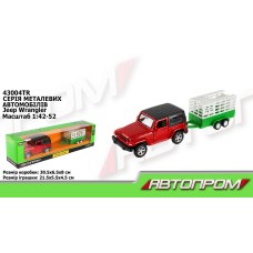 Машина «Jeep Wrangler» 23 см металева з причепом 1:43 з дверима що відкриваються, у коробці 28х8х6,5 см, АВТОПРОМ