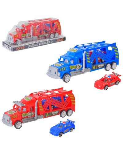 Трейлер-трек »Вантажівка» 22 см та машинка 8 см, в асортименті, під слюдою 23х6х7 см