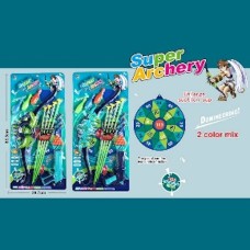 Набір зброї: лук 30 см з 4 стрілами, мішень, 3 кеглі, пістолет, 10 кульок та 3 снаряди на присосках, в асортименті, у коробці 29,7х63,3 см