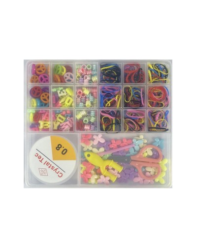 Набір для творчості: бісер, намистини, гумки для плетіння, гачок, ножиці, у пеналі 19х17х2 см