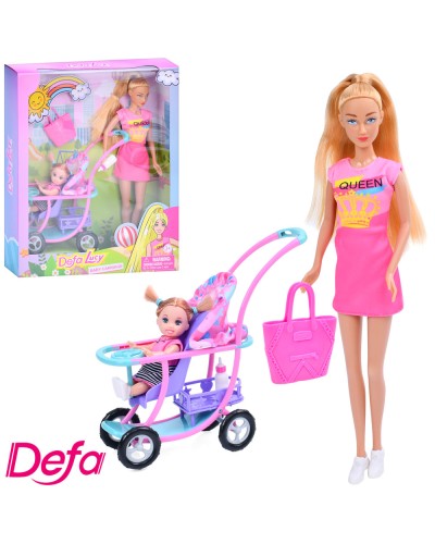 Лялька «DEFA» 29 см з донькою 10 см, коляскою 18 см та сумкою, у коробц 26х32х6,5 см