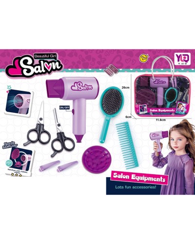 Набір перукаря: фен з насадками, гребінець, шпильки, ножиці, на батарейці, у сумці 26х20х5,5 см