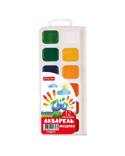 Фарби акварельні на 12 кольорів медові без пензлика, ТМ 1 Вересня