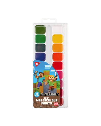 Фарби акварельні «Minecraft» на 18 кольорів медові без пензлика, ТМ Yes