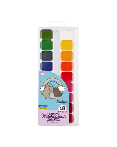 Фарби акварельні «Pusheen» на 18 кольорів медові без пензлика, ТМ Yes