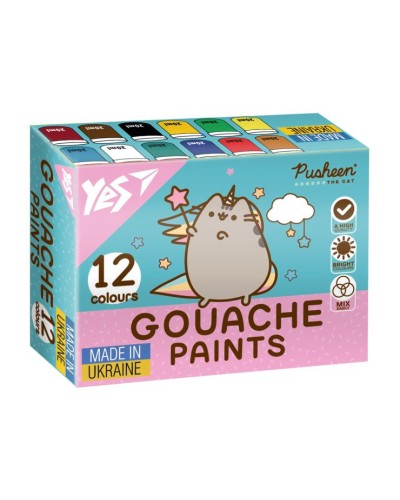 Фарби гуашеві «Pusheen» на 12 кольорів по 20 мл, ТМ Yes