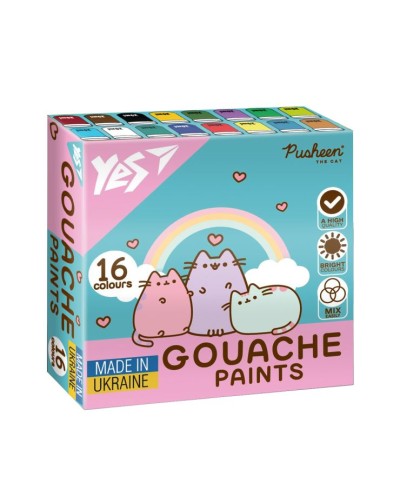 Фарби гуашеві «Pusheen» на 16 кольорів по 20 мл, ТМ Yes