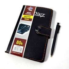 Блокнот 13,5х8,5 на 80 аркушів у клітинку на кнопці з ручкою та обкладинкою зі шкірзаму, ТМ Leader