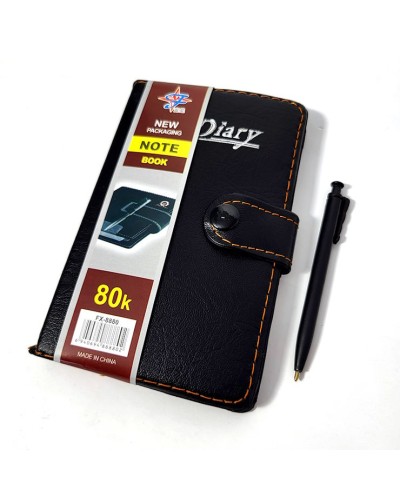 Блокнот 13,5х8,5 на 80 аркушів у клітинку на кнопці з ручкою та обкладинкою зі шкірзаму, ТМ Leader