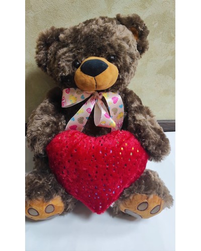 М`яка іграшка «Ведмедик Бублик 01/7 з серцем» коричневий музичний, ПП Копиця