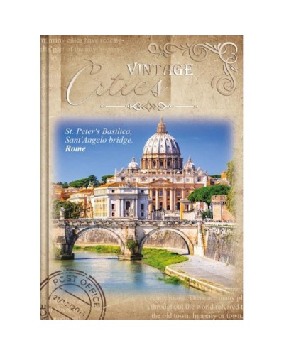 Канцелярська книга «CITIES VINTAGE» А4 на 176 аркушів у клітинку з твердою ламінованою обкладинкою, в асортименті, ТМ Рюкзачок