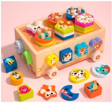 Бізікуб «Машина» 21,5х16х11см з сортером та геометричними фігурами, у коробці 22,5х17х12 см