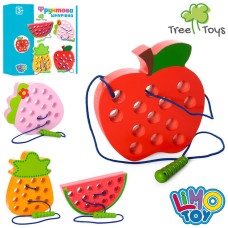 Дерев'яна іграшка «Шнурівка фрукти» 15 см, в асортименті, у коробці 18х18х3 см