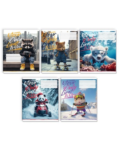 Зошит на 18 аркушів у клітинку «Стильні звірята мегаполіса», №3519, ТМ Gold Brisk