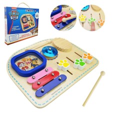 Дерев'яна іграшка «Paw Patrol» 26,5х21,5х2 см: ксилофон, барабан, тріскачка, металева тарілка, тумблери, у коробці 27,5х3,5х,22,5 см