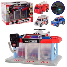 Паркінг з 3 машинками та гелікоптером, на батарейці у коробці 27,5х19,5х19,5 см