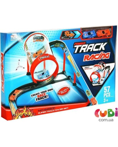 Трек з 57 елементів та 2-х машинок у коробці 55х35х8 см