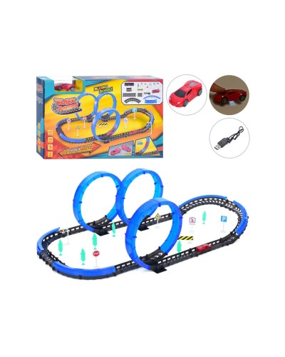 Трек з 57 деталей: машинка, дерева, знаки, на акумуляторі, в коробці 42х27х6,5 см