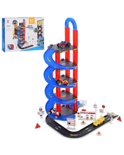 Гараж 5-поверховий 51х34х31 см на 57 деталей, з машинками та дорожніми знаками, у коробці 43,5х32х6 см