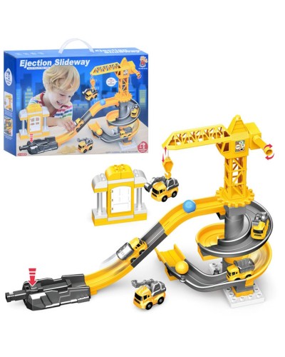 Гараж «Підйомий кран» з 4 машинками на запуску, у коробці 40х28х9,5 см