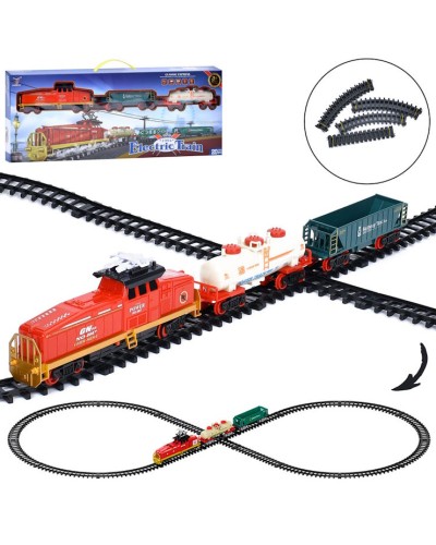 Залізниця 160х69 см: локомотив, 2 вагони, зі світлом та звуком на батарейці, у коробці 66х26х6,5см