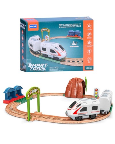 Залізниця 45х46 см: локомотив, 2 вагони, зі світлом та звуком на батарейці, у коробці 36,5х27х8см