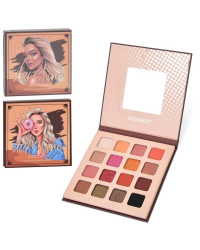 Косметика: палетка тіней на 16 кольорів з дзеркалом в асоримені у коробці 12,5х12,5х1 см