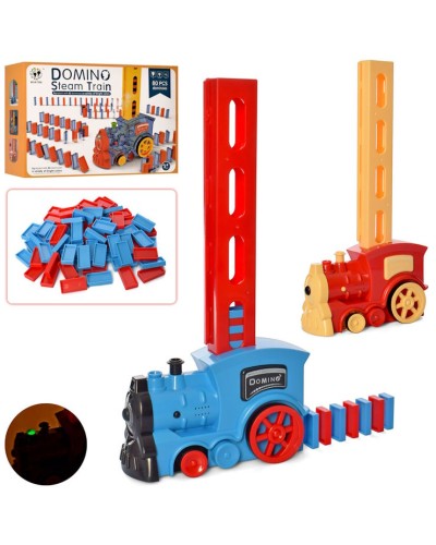 Поїзд 17 см із доміно на 80 деталей зі звуком, світлом та парою, їздить, на батарейці, у коробці 32х23х7,5 см