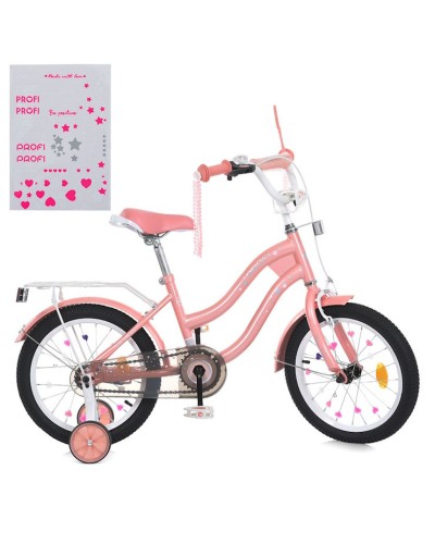 Велосипед «PROF1 STAR» з колесами 14 дюймів дзвінком, ліхтарем та багажником, рожевий