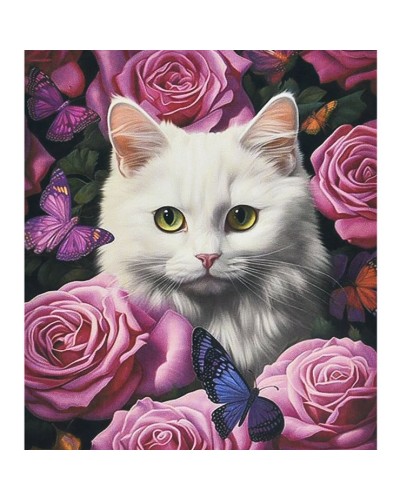 Набір з алмазною мозаїкою «Білий кіт у розах» 30х40 см, ТМ Strateg