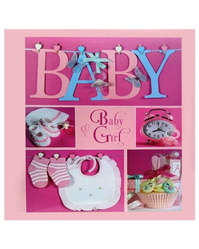 Фотоальбом для новонародженних «Baby collage Pink» на 56 фото 10х15 см з обкладинкою з ламінованого картону, 22х22 см