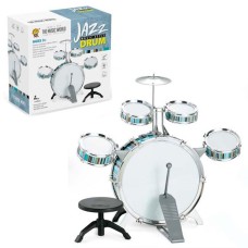 Барабанна установка 40х41х21 см: 5 барабанів різного діаметру, тарілка, 2 палички та стільчик, у коробці 32х32х13 см