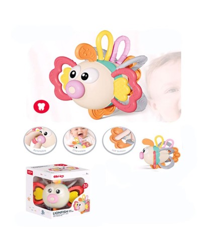 Брязкальце-прорізувач «Рибка» 12 см з текстурними деталями, м'якими кнопками та тріскачкою, у коробці 10,5х12х10,5 см