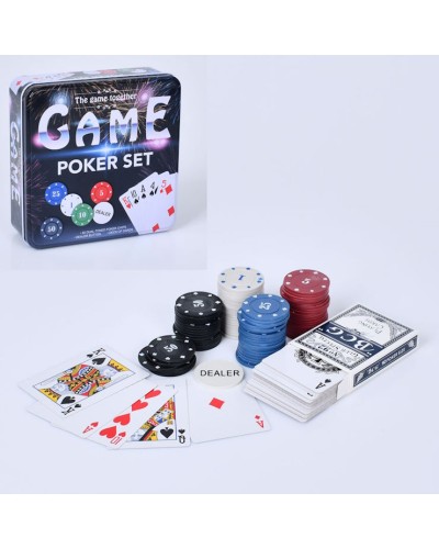 Настільна гра «Покер» з 80 фішками та картами, у металевій коробці 15,5х15,5х5 см