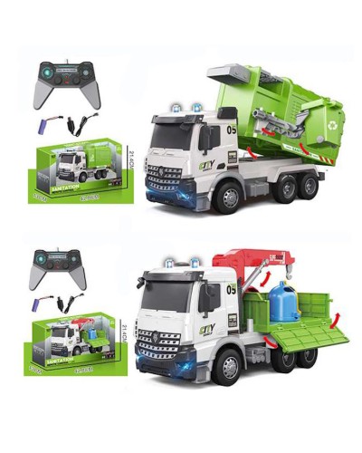 Сміттєвоз 28 см 1:14 р/к на акумуляторі зі світлом, рухомими деталями та USB, в асортименті, у коробці 43х21,5х13 см