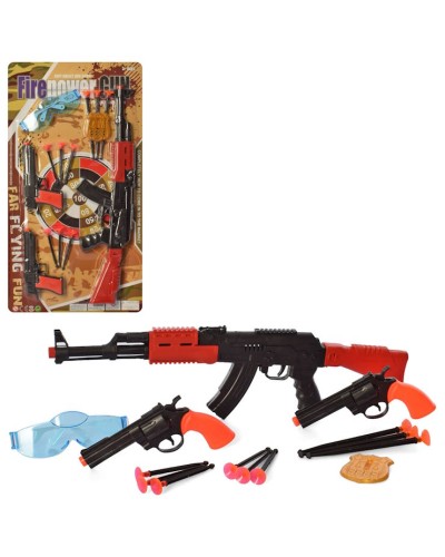Іграшковий набір зброї: автомат 47 см, 2 пістолета, 9 присосок та окуляри, на планшетці 29х55х3 см