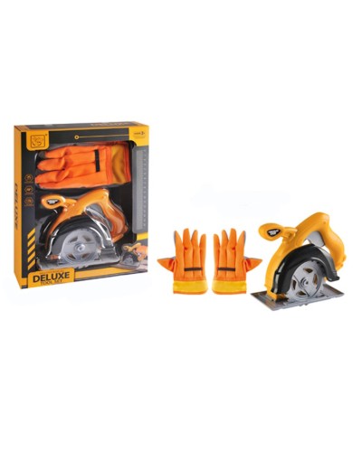 Іграшковий набір інструментів зі звуком: механічна пила 20 см та рукавички, у коробці 25,5х32,5х7,5 см