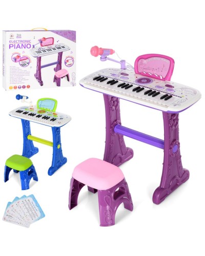 Синтезатор 50х24х58 см музичний на 37 клавіш з мікрофоном, записом та стільчиком 24х18х18 см, на батарейці, у коробці 50,5х41,5х8,5 см