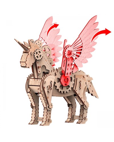 Дерев'яний 3D-конструктор «Єдиноріг» на 140 деталей у коробці 24х18х3 см, ТМ Умняшка