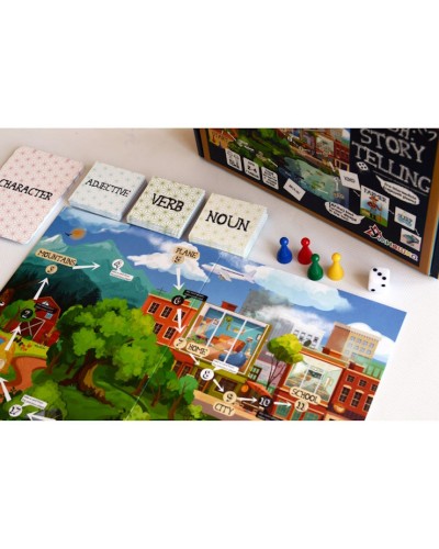 Гра настільна «English storytelling» на складання речення: ігрове поле 120 карток 4 фішки та ігровий кубик, у коробці 25х16,5х5,5 см, ТМ Умняшка