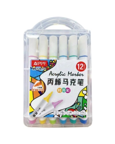 Набір акрилових скетчмаркерів «Aodemei» на12 кольорів з круглим наконечником, у пластиковому контейнері, ТМ J.Otten