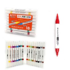 Набір акрилових двосторонніх скетчмаркерів «Aodemei» на 18 кольорів з круглим наконечником м'який+твердий, у пластиковому контейнері, ТМ J.Otten